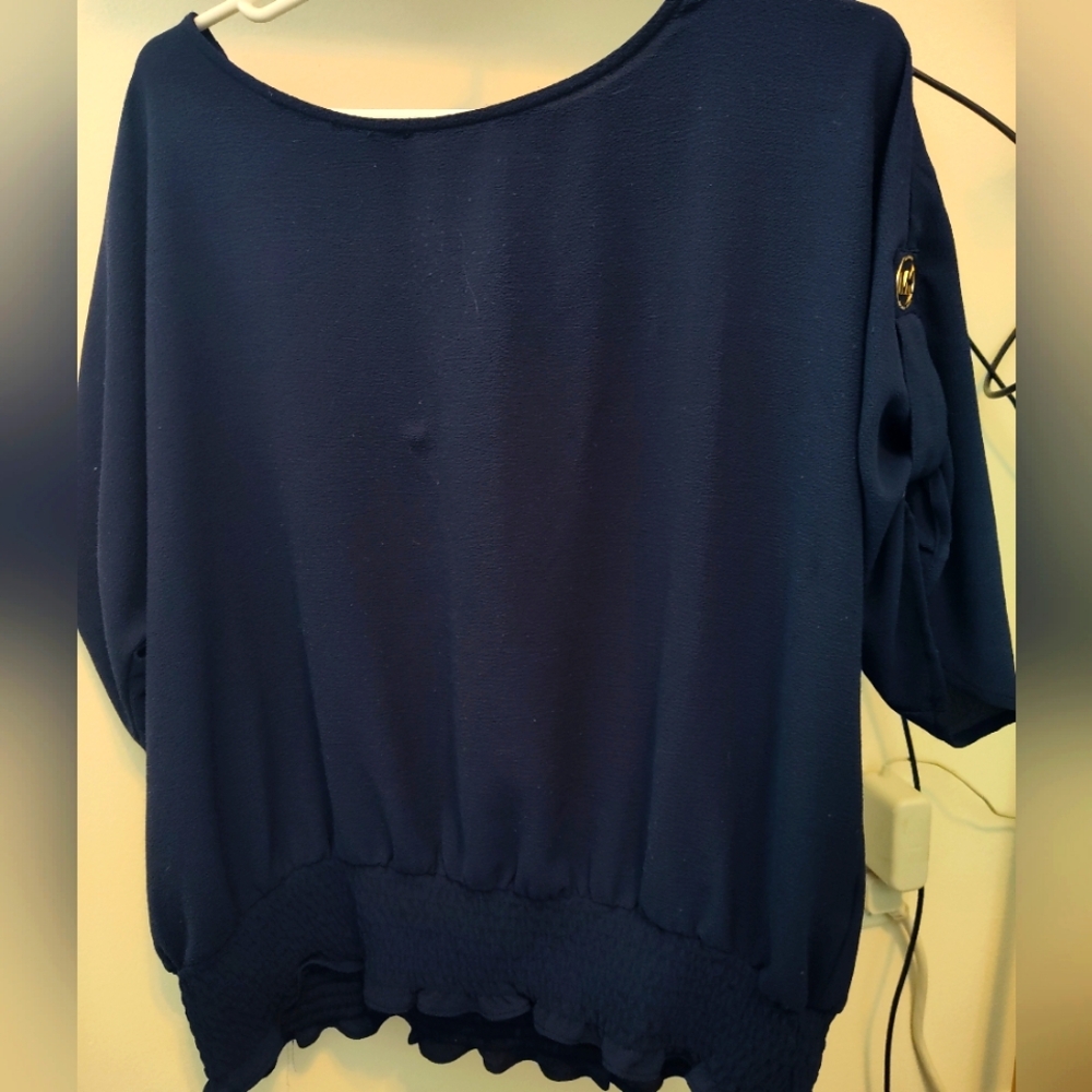 Michael Kors Blouse Xl Navy Blue Blouse with Button Detail